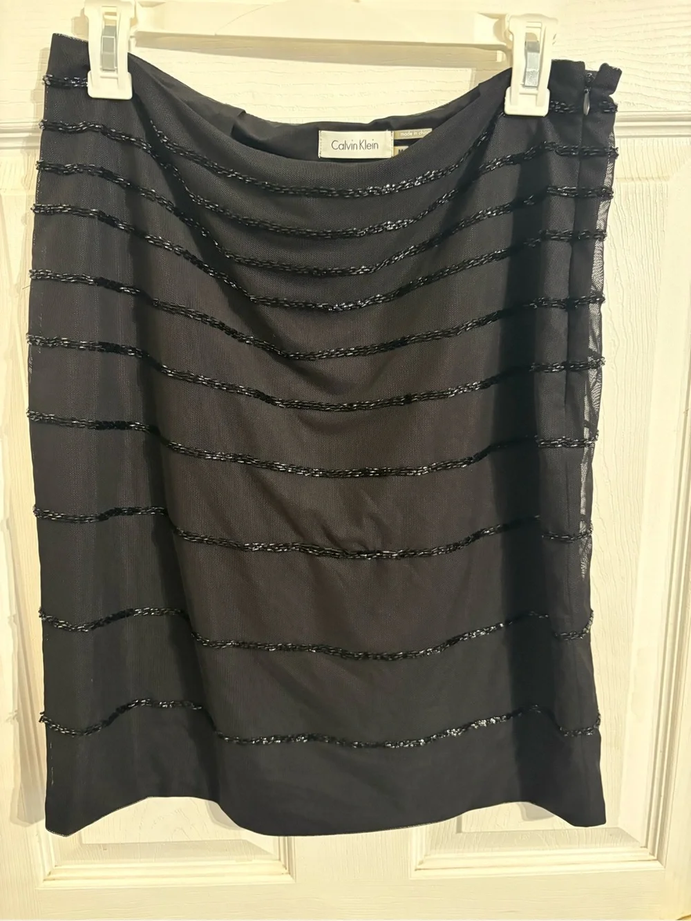 Calvin Klein Black Mini Skirt with Beaded Horizontal Stripes